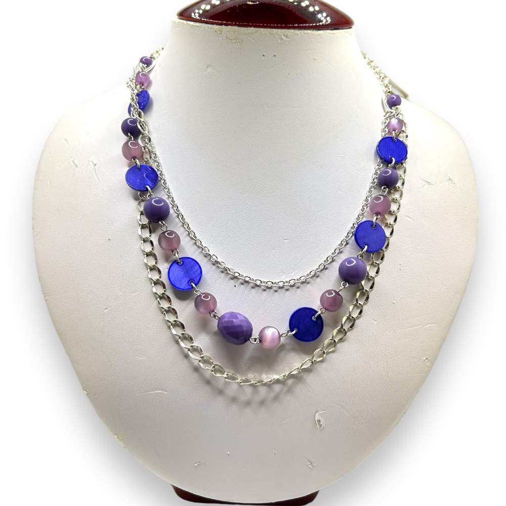 COPY - Carol Dauplaise Purple Medallion Glass Stones Silver Strand Necklace …